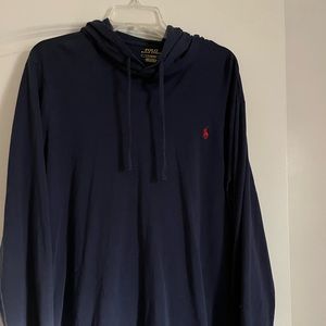 Ralph Lauren Mens hooded long sleeve shirt in navy with red polo